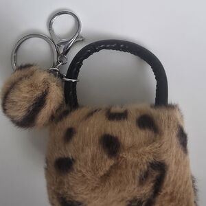 Leopard Print Faux Fur Keychain
